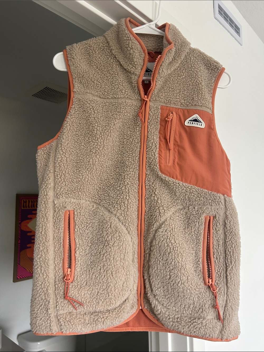 Penfield x Madewell Cream Sherpa Vest with Peach Trim